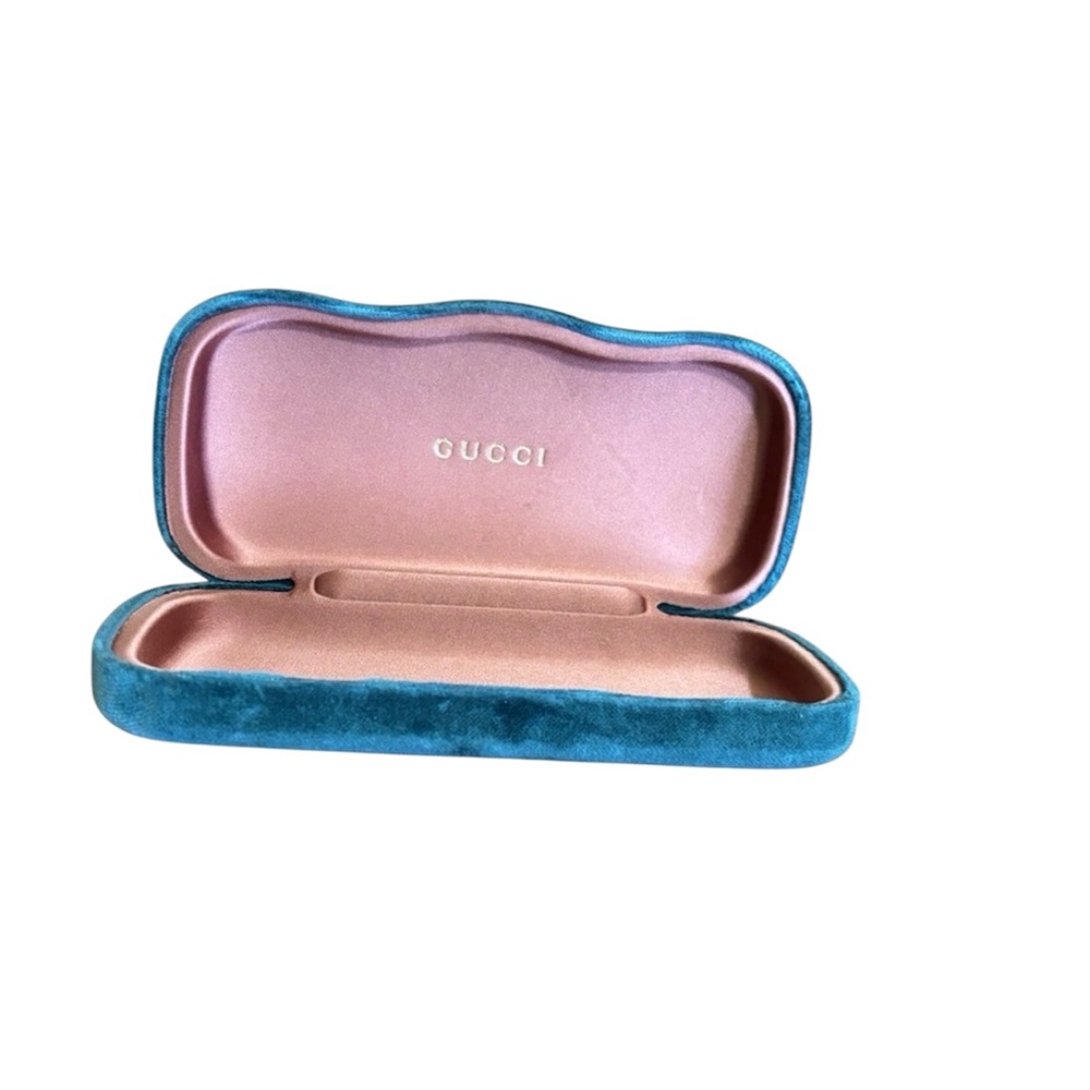 Gucci Teal Velvet Eyeglass Case with Pink Interior